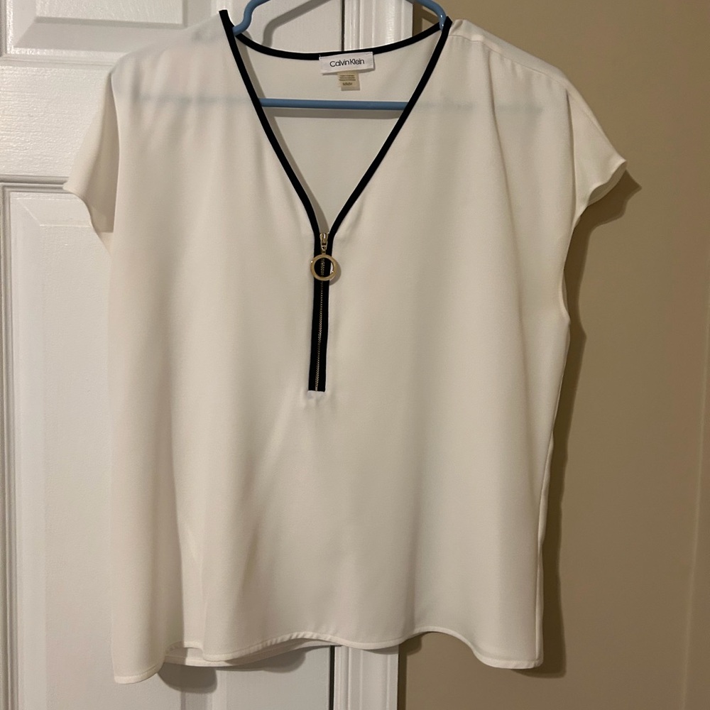 Calvin Klein Cream Blouse with Black Accent